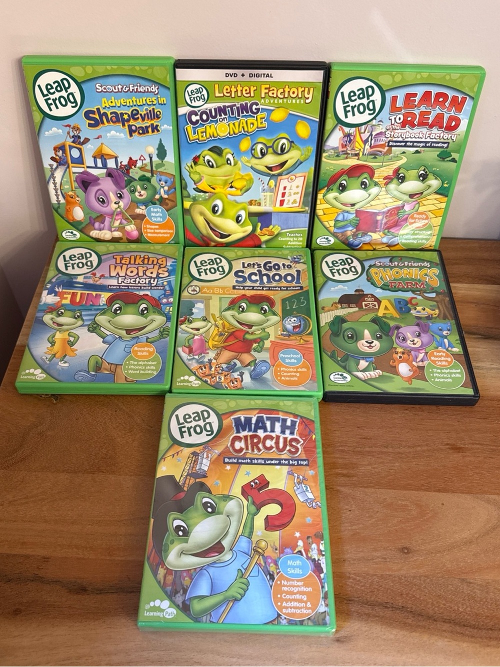 LeapFrog Educational 7 DVD Lot Letter Factory Learn to Read Math Circus Phonics